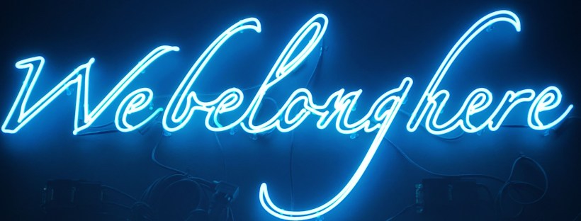 Webelonghere blue LED signage