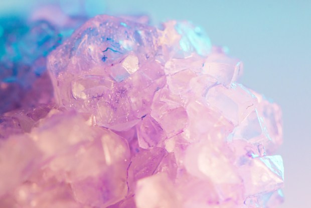 close up photo of blue and pink crystal