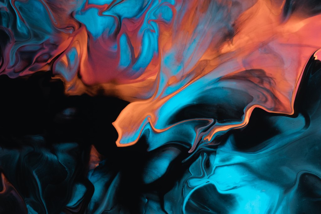 Abstract blue, red and black wavy image.